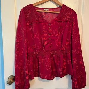 Mason and Belle Red Floral Blouse with Buttons